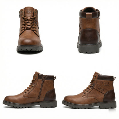 Herren Stiefel Schnürstiefel Braun Leder