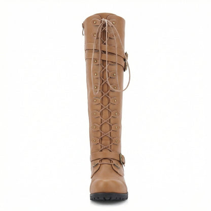 Damen Schnürstiefel Steampunk Stil Vintage Leder