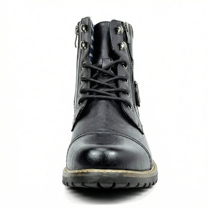 Leder Motorradstiefel Herren Echtes Leder Schwarz - BerlinGlamour