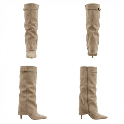 Damen Stiefel Wildleder Braun Heidi Style