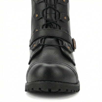 Damen Schnürstiefel Steampunk Stil Vintage Leder