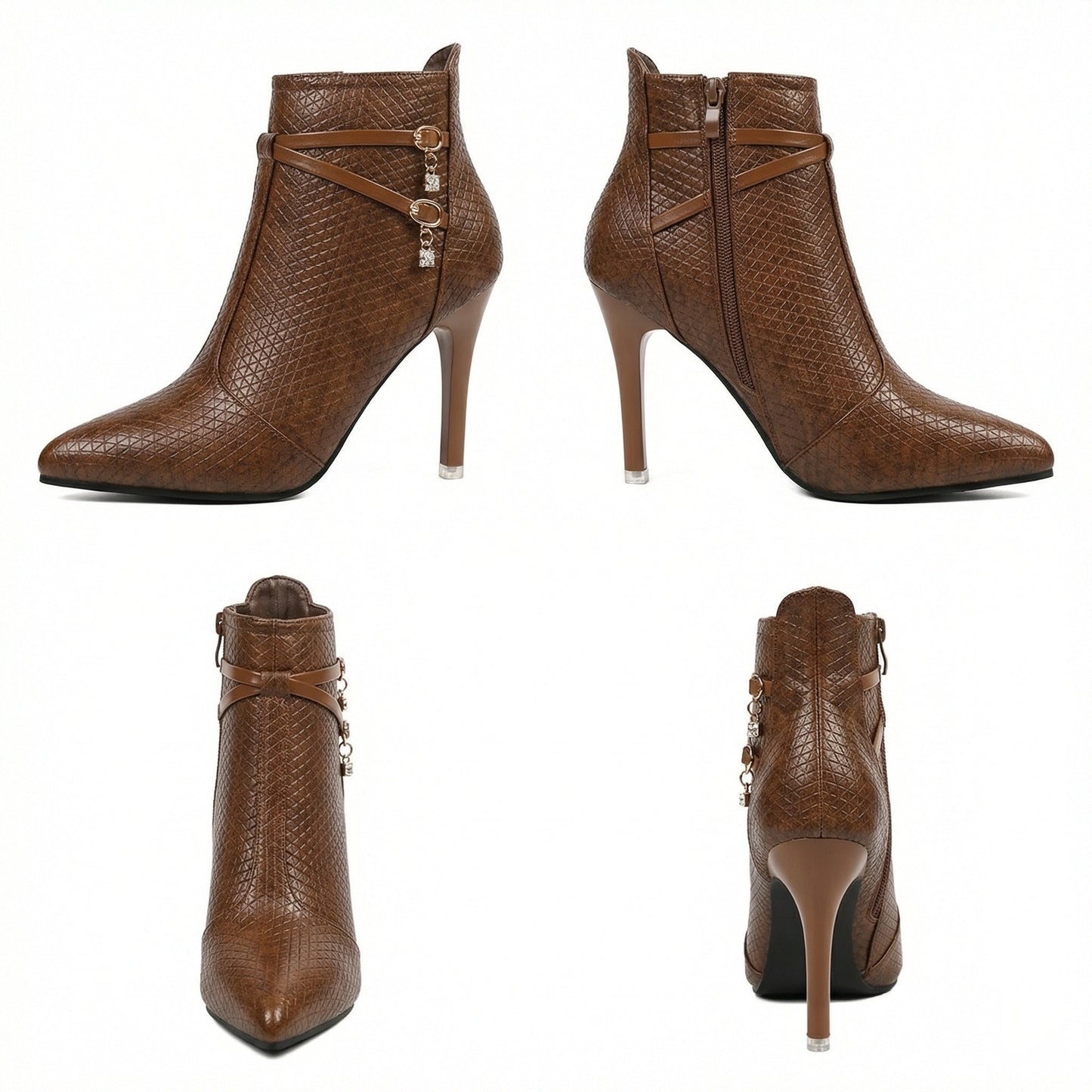 Damen Stiefeletten Spitze Modisch Schwarz
