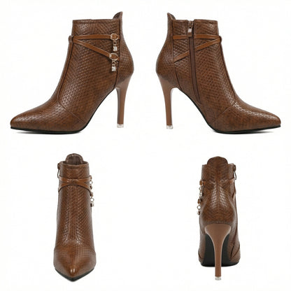 Damen Stiefeletten Spitze Modisch Schwarz