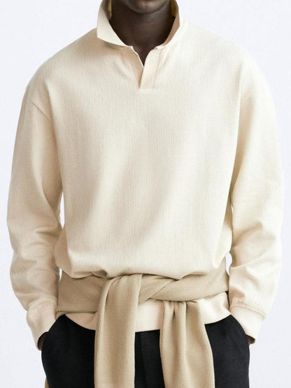 Beiger Pullover Polokragen Eleganter Lässig Stil