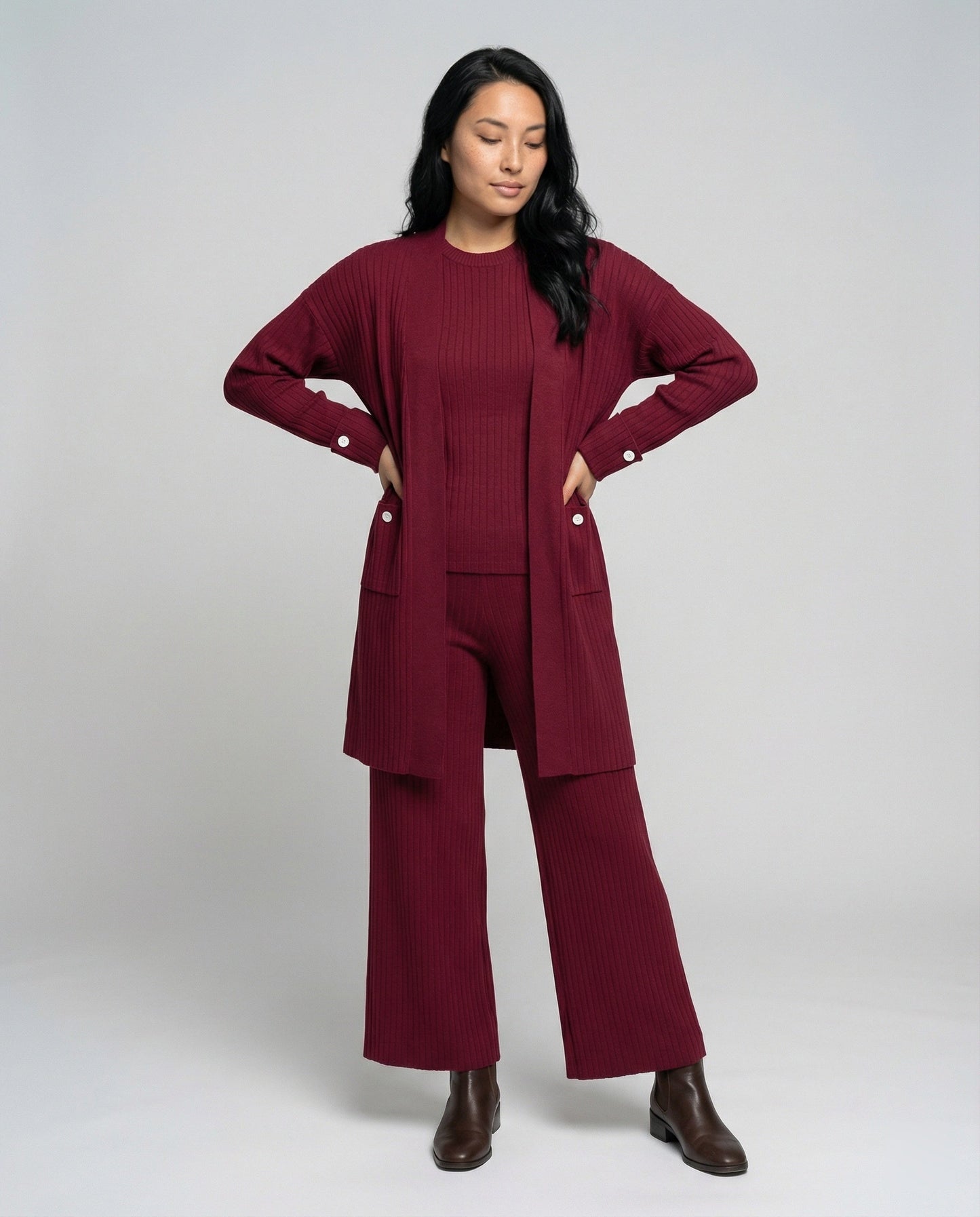Damen Strickset Langarm mit Taschen Bequem - BerlinGlamour