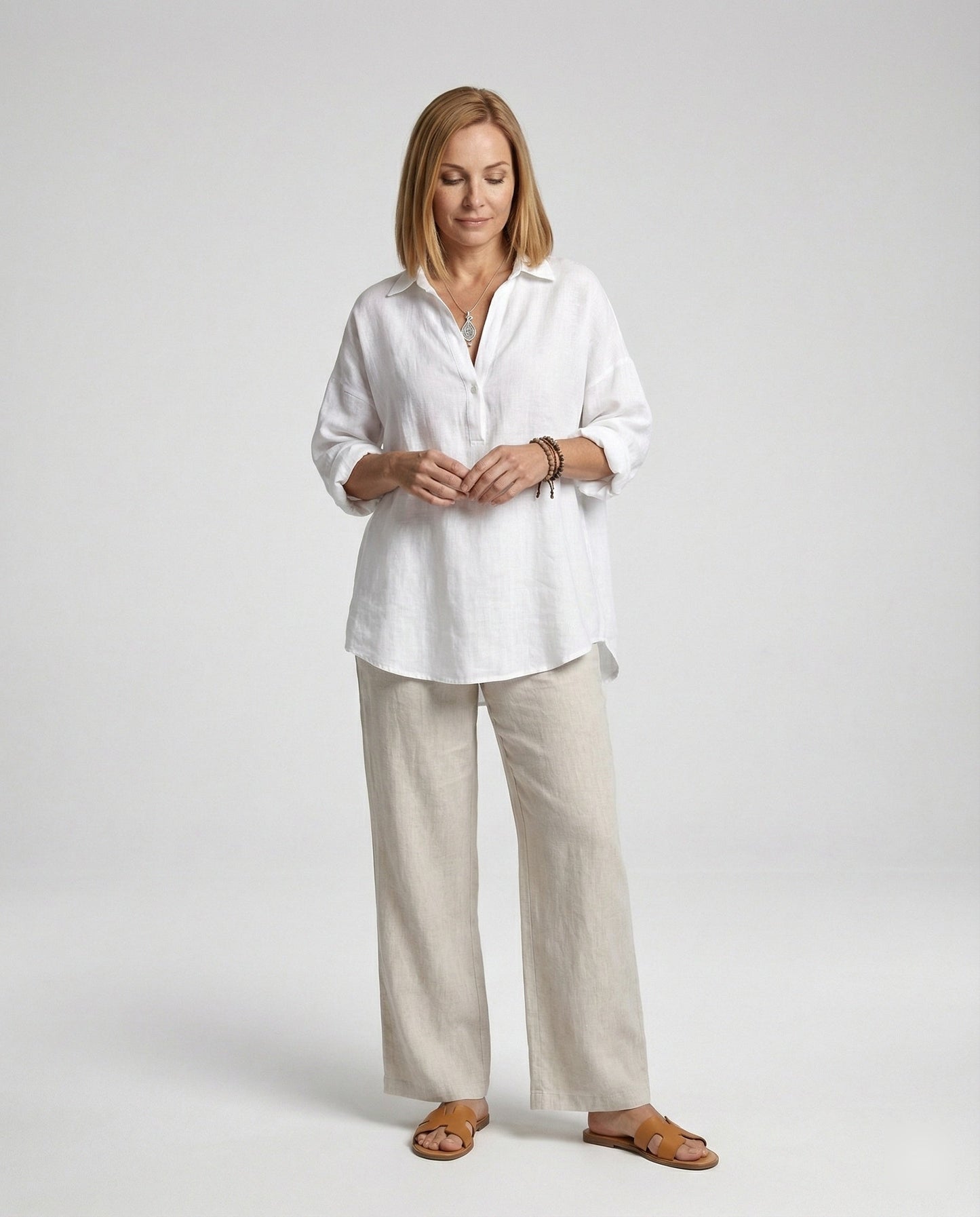 Damen Leinenbluse Elegante Knopfleiste Sommer