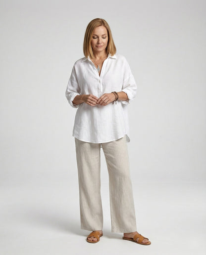 Damen Leinenbluse Elegante Knopfleiste Sommer