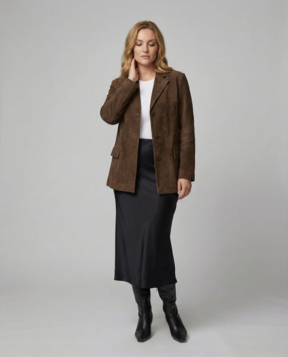 Leder Blazer Damen Wildleder Elegant Schwarz