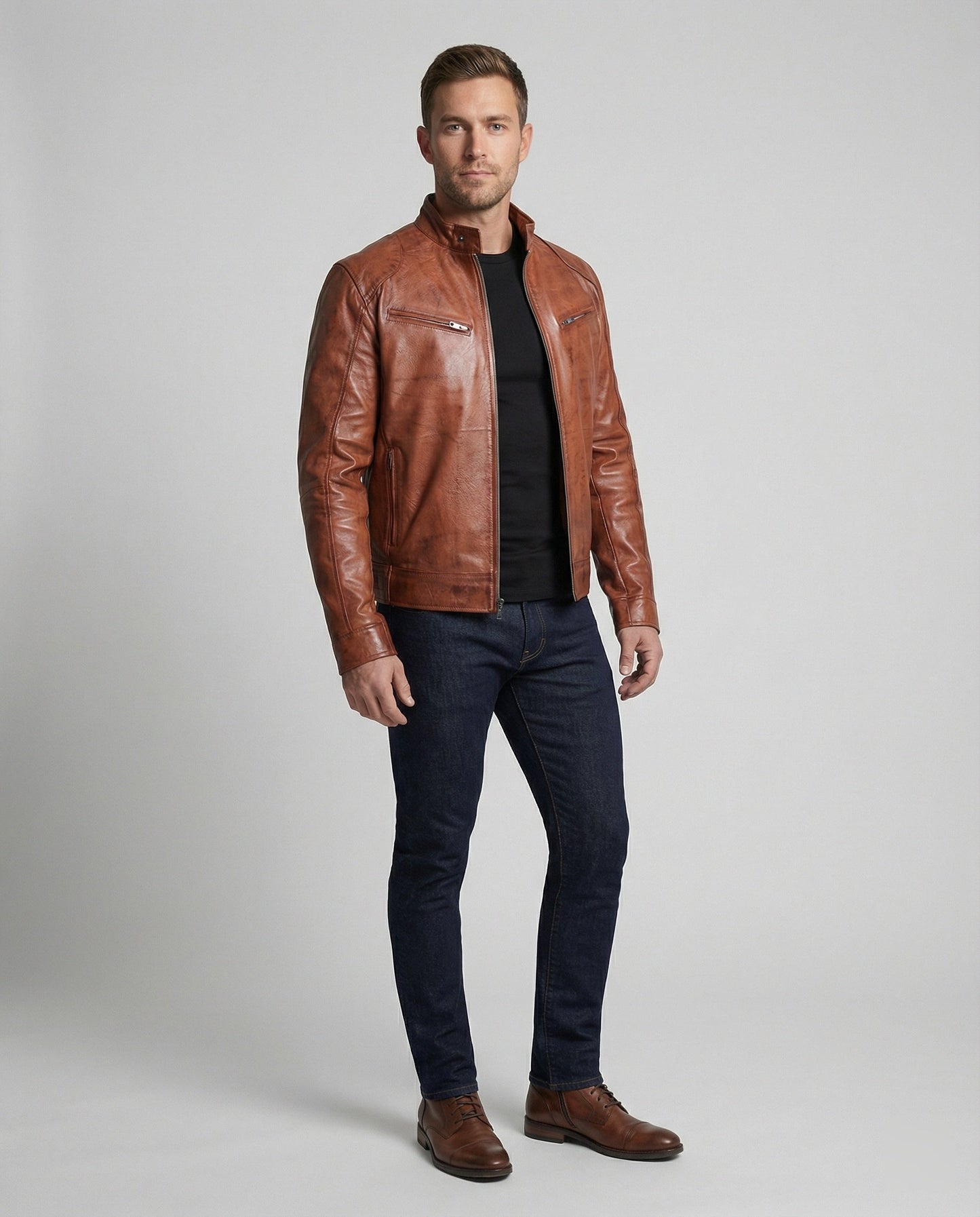 Herren Lederjacke Echtleder Schwarz Hochwertig