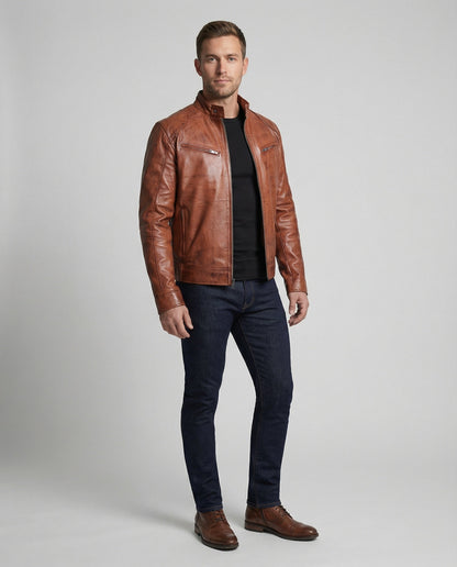 Herren Lederjacke Echtleder Schwarz Hochwertig