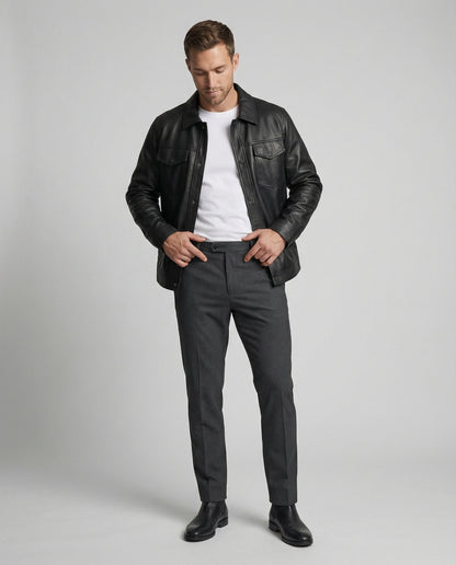 Herren Lederjacke Klassisch mit Reißverschluss und Taschen