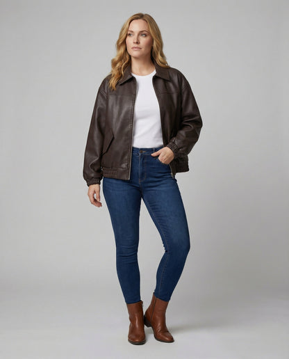 Damen Lederjacke Metallic Glanz Schwarz