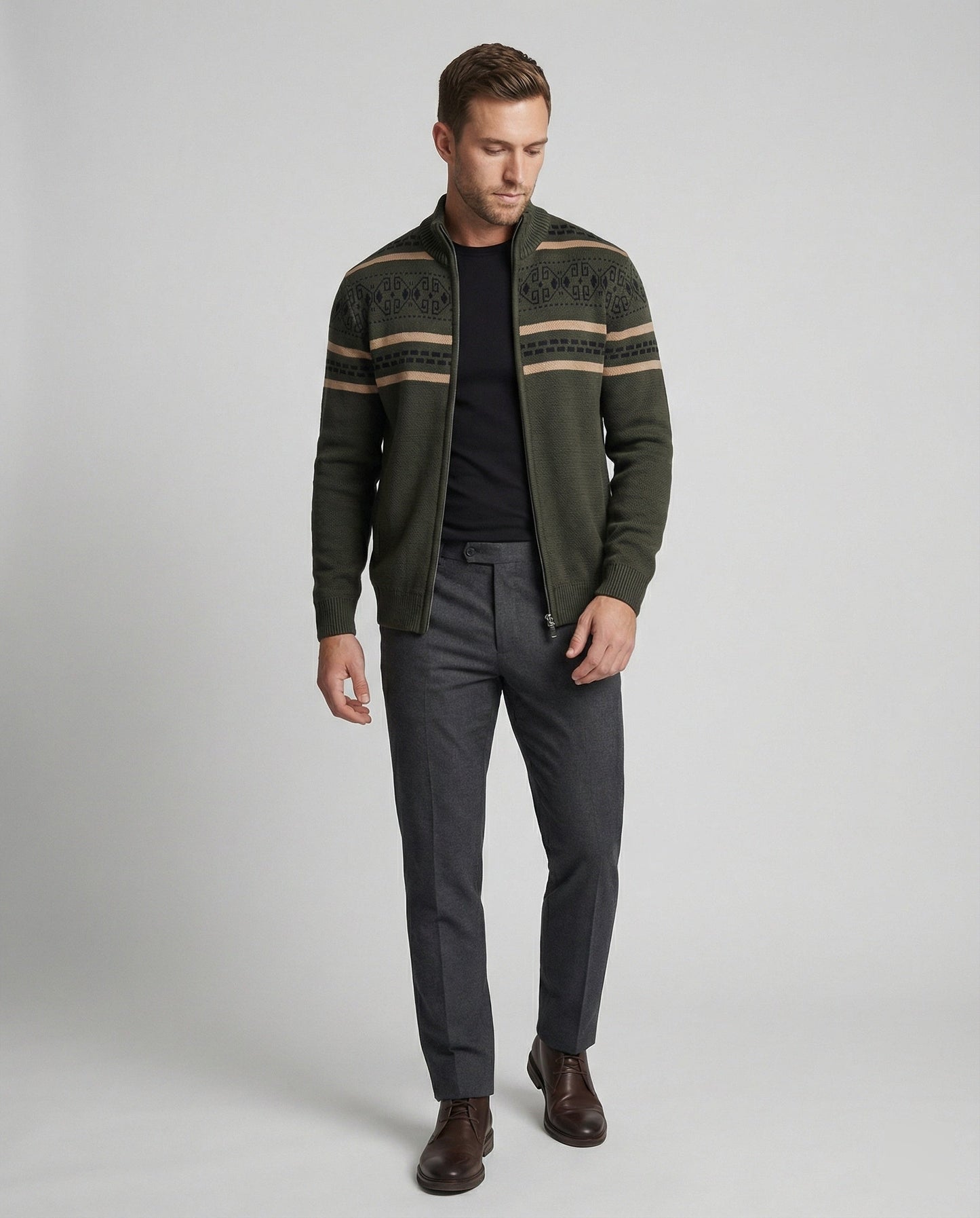 Herren Strickjacke Modern Zipper Muster Stadtchic