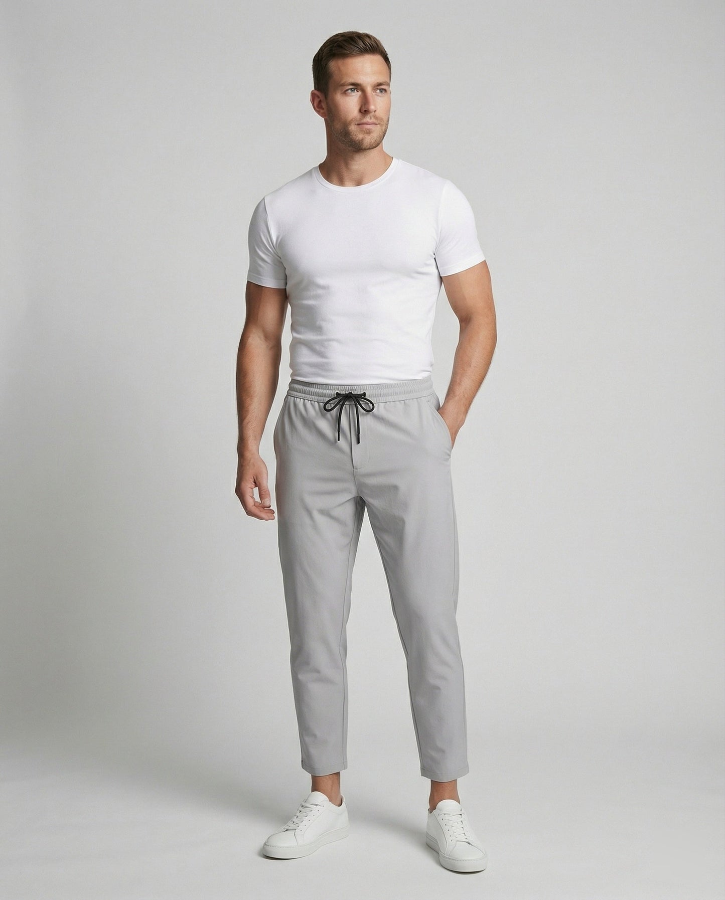 Herren Hose Leicht Bequem mit Verstellbarem Bund und Seiten Taschen