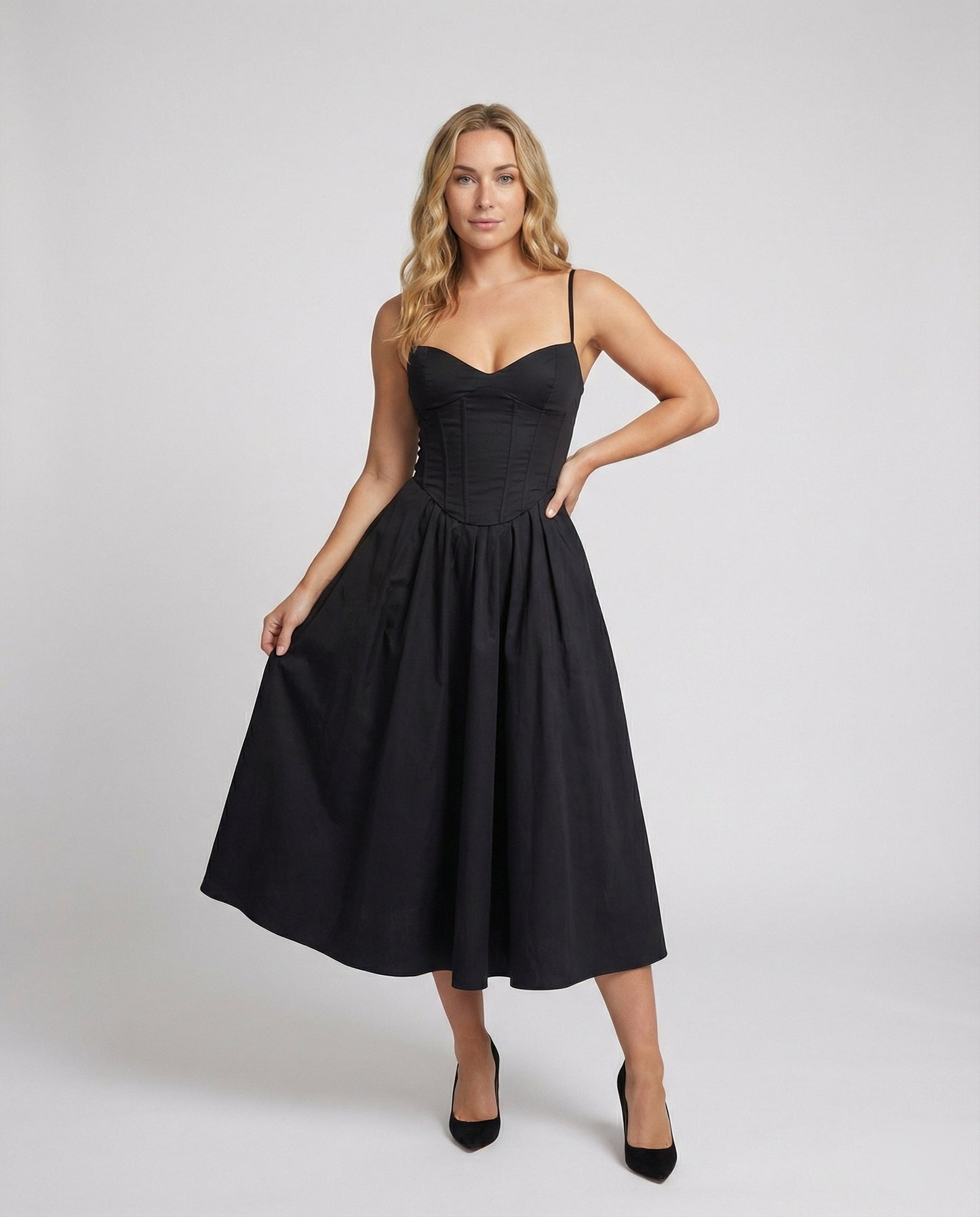 Elegantes Damen Langkleid Tailliert Schwingrock Abendkleid