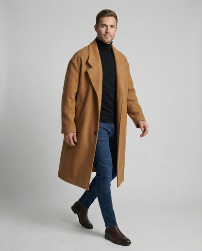Herren Mantel Elegant Langschal Schwarz