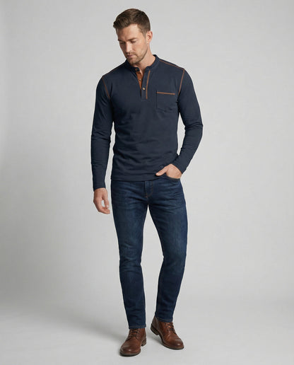 Herren Langarmshirt Henley Style Baumwolle