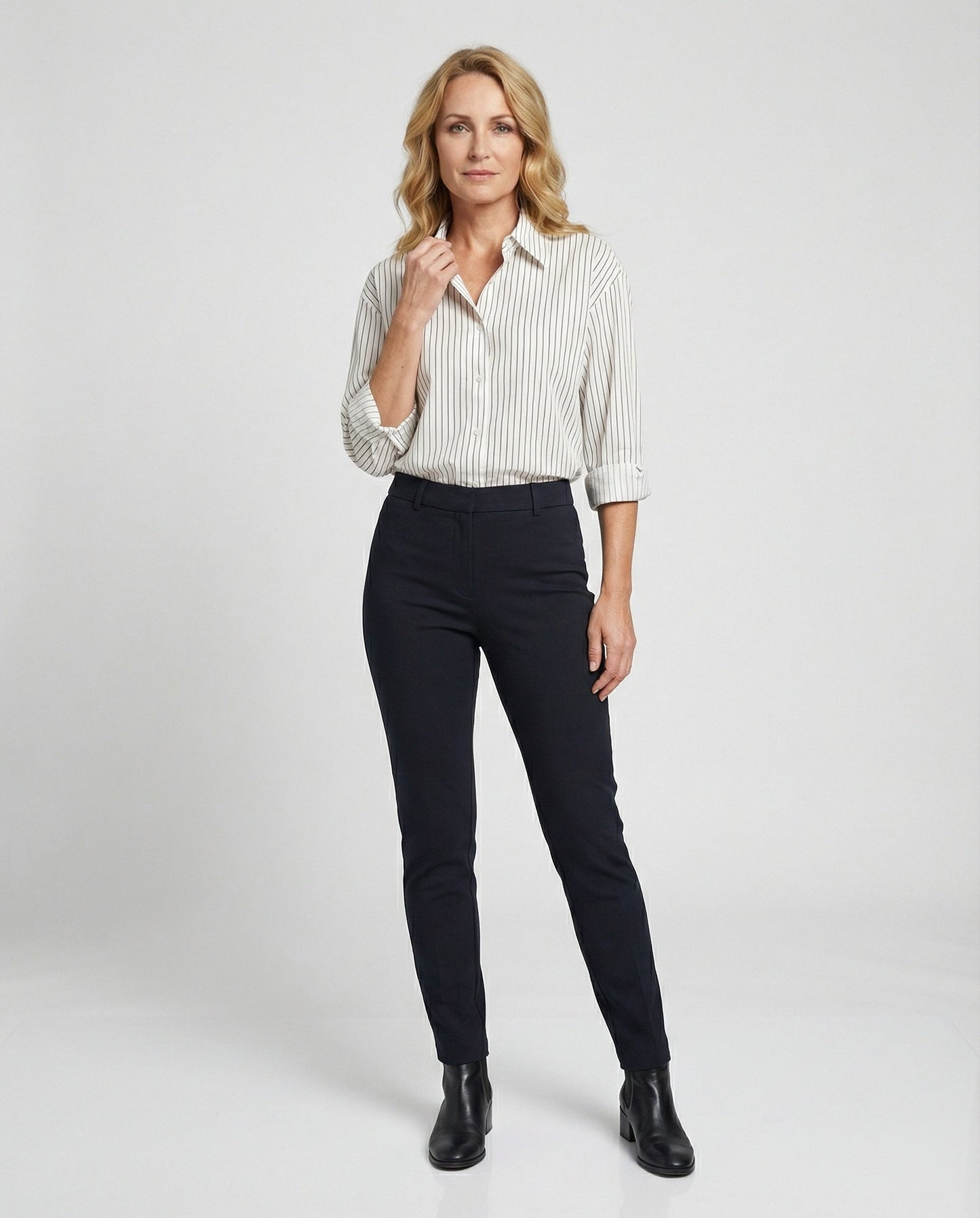 Damen Bluse Streifenmuster Knöpfe Elegante