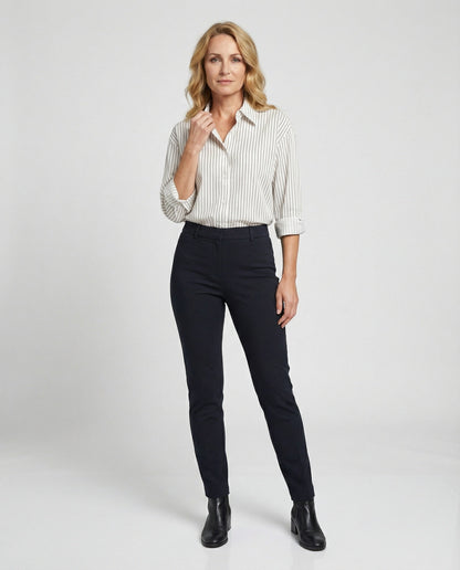 Damen Bluse Streifenmuster Knöpfe Elegante