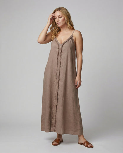 Damen Maxikleid V-Ausschnitt mit Taschen Sommerkleid Lang