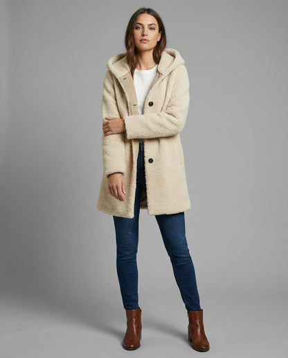 Teddy Mantel Oversized Kapuze Knopfverschluss Mittellang