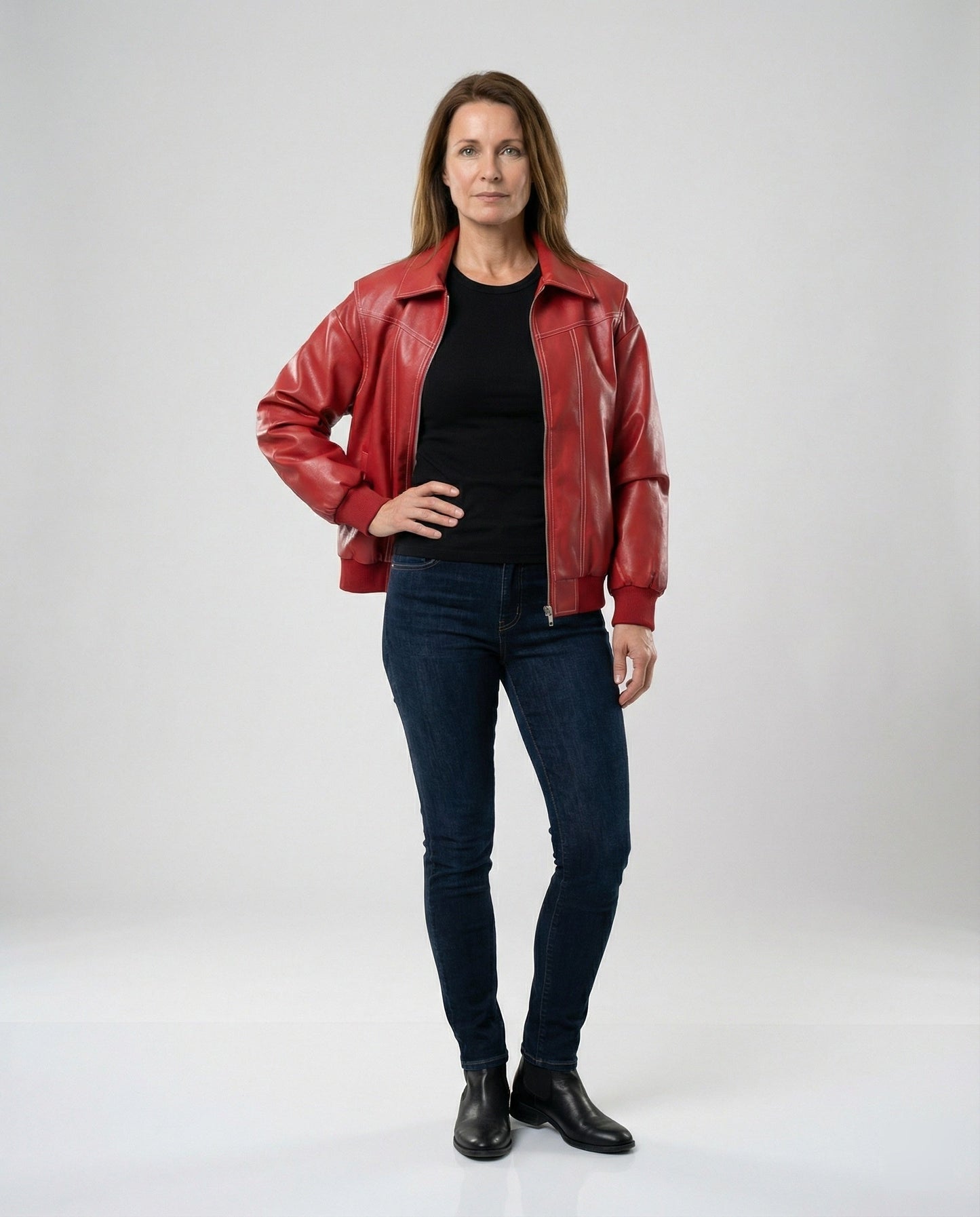 Damen Lederjacke Elegante Mit Hochem Kragen Schwarz
