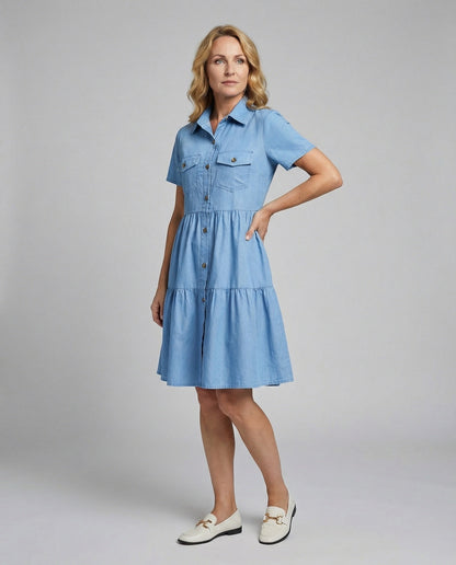 Damenkleid mit Taschen und kurzen Ärmeln Sommerskleid