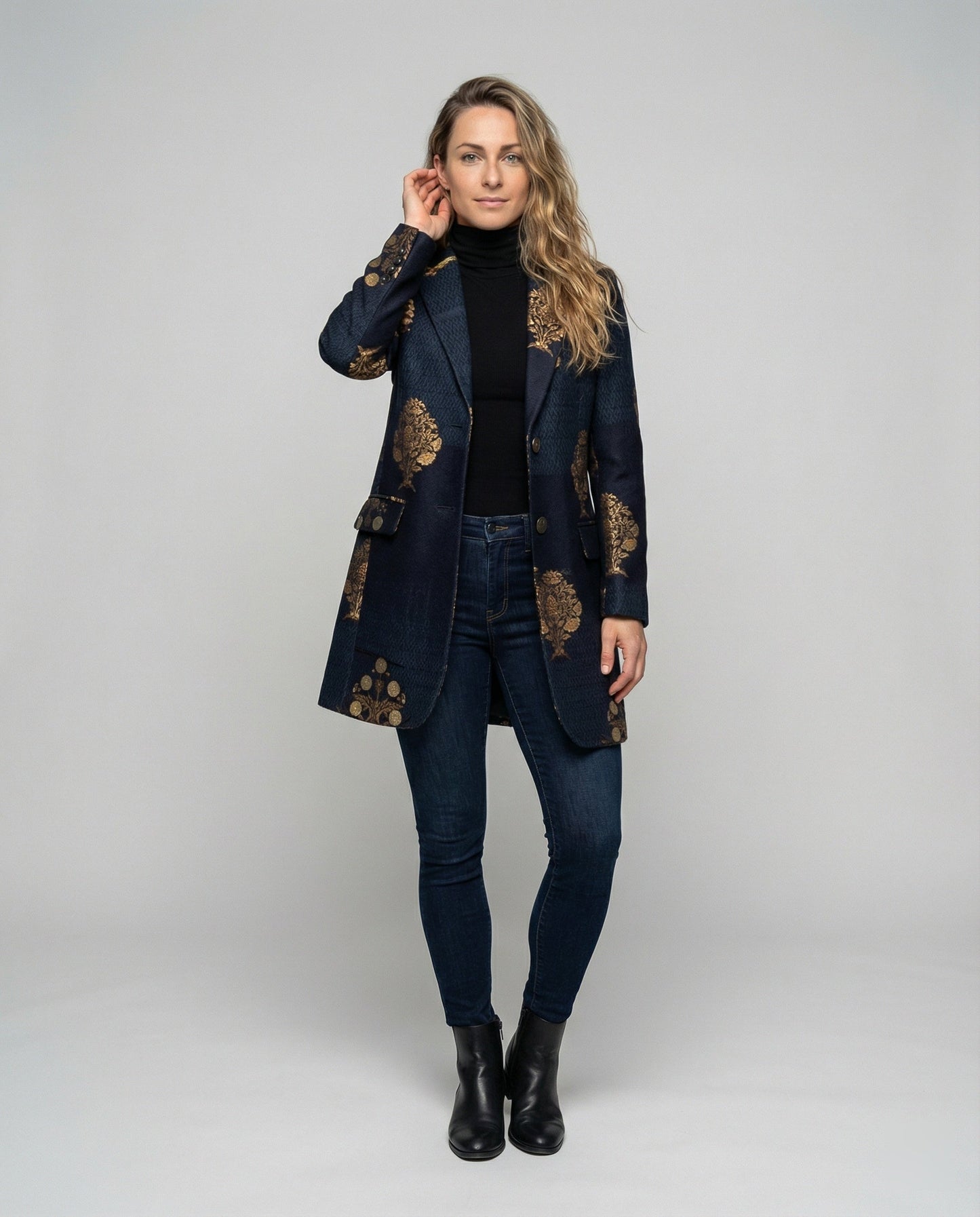 Damen Blazer Lang Vintage Bedruckt Elegant - BerlinGlamour
