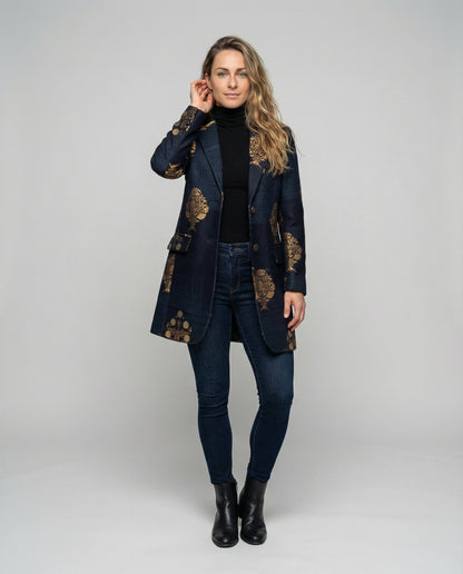 Damen Blazer Lang Vintage Bedruckt Elegant - BerlinGlamour