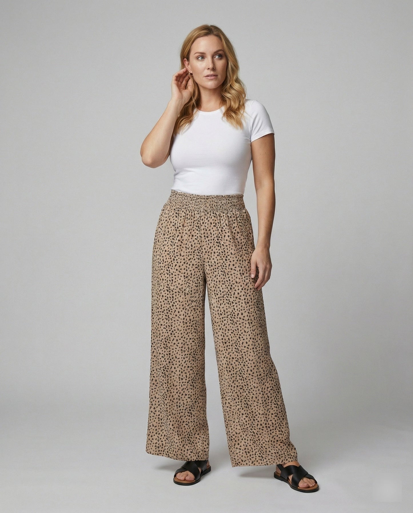 Weite Damen Leinenhose Elastischer Bund Lässiger Schnitt
