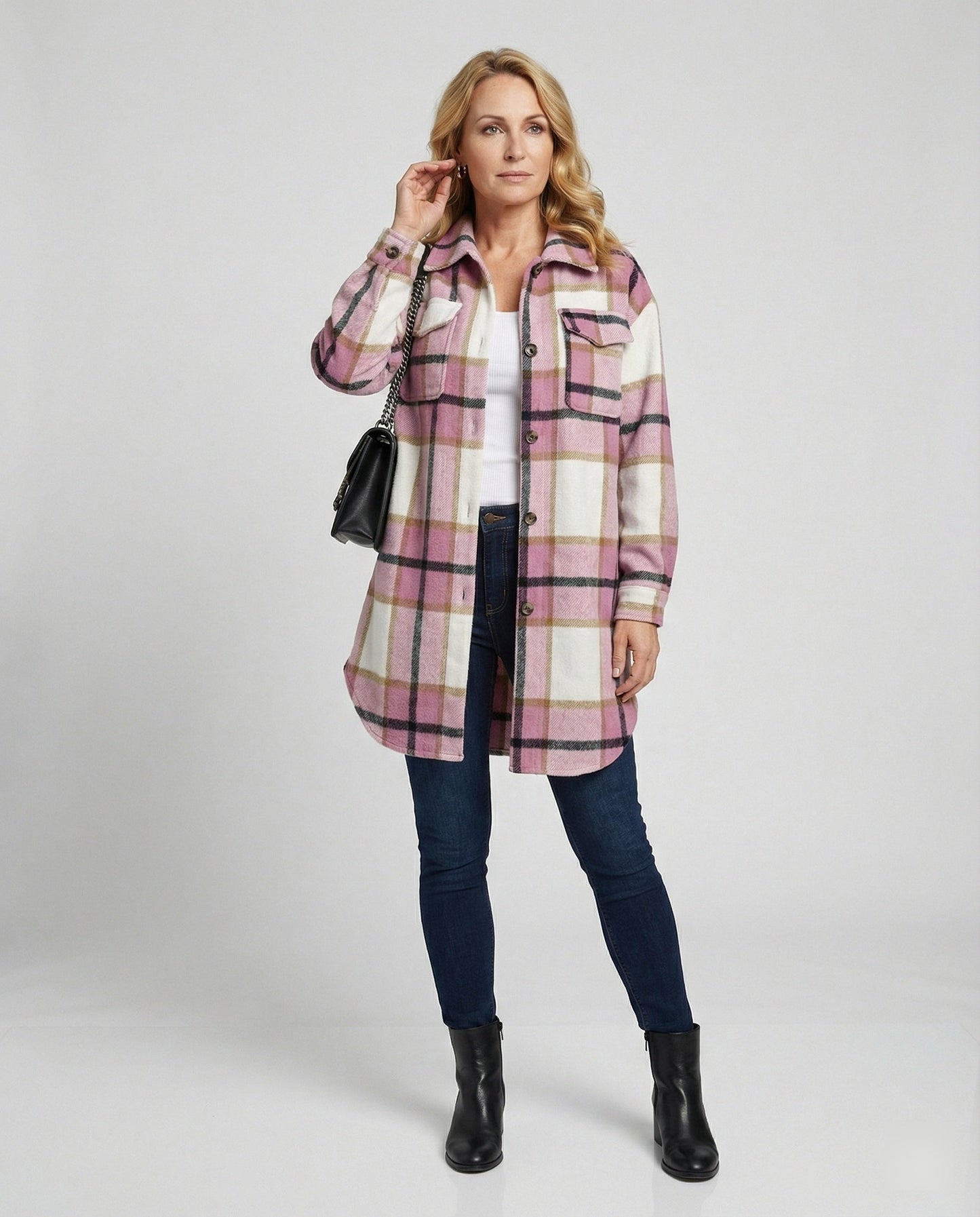 Damen Hemdjacke Kariert Lässig Oversized