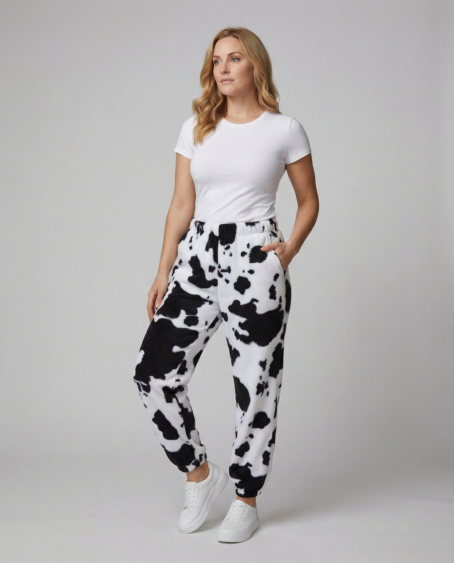 Damen Hose Cowprint elastisch mit Bund und Bündchen