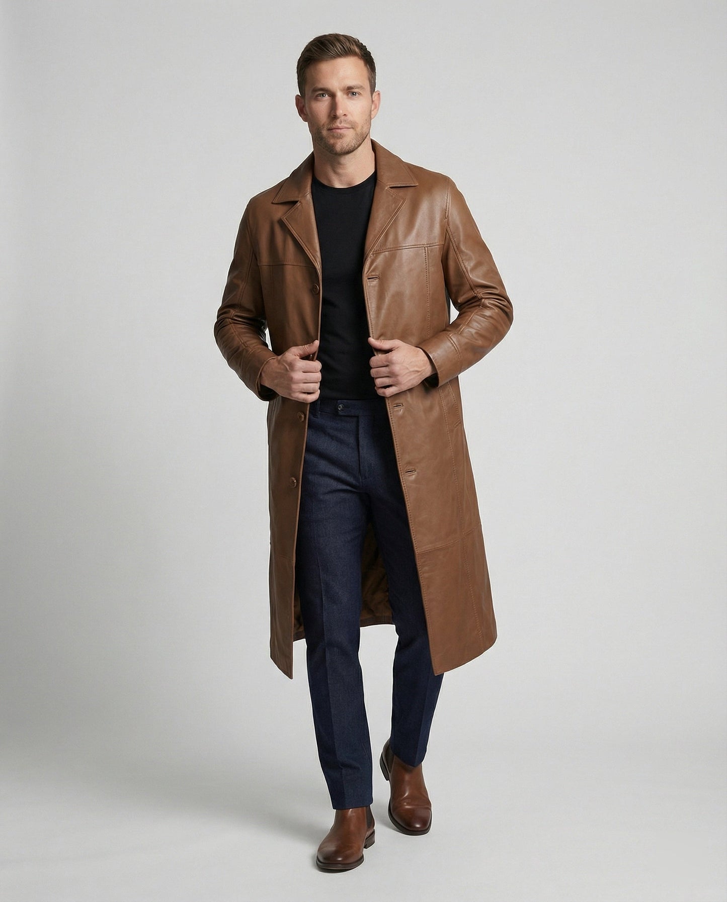 Herren Wintermantel Kunstleder Schwarz Warm - BerlinGlamour