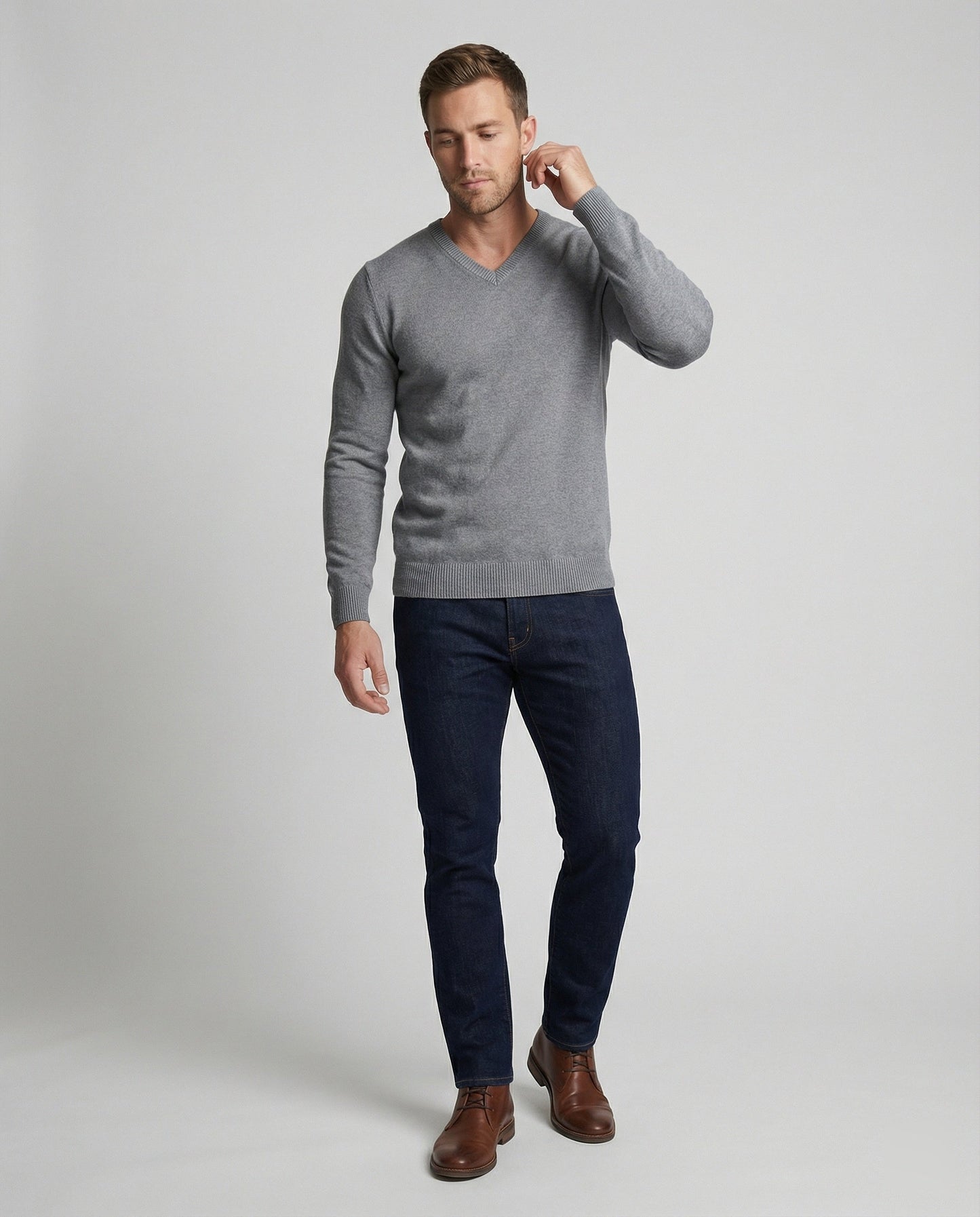 Feinstrick Pullover V-Ausschnitt Herren