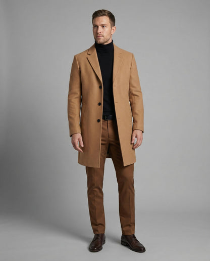 Herren Trenchcoat Lang Wollbezogen Elegent