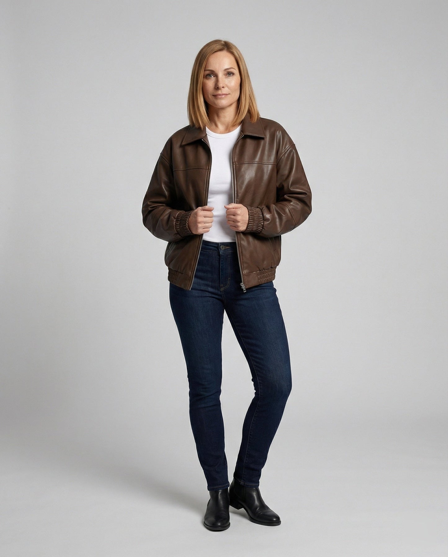 Lederjacke Damen Lässig Nieten Schwarz