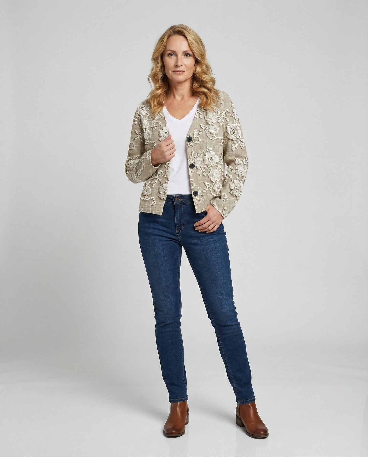 Frauen Cardigan Spitzen Knopfverschluss Romantisch Lässig