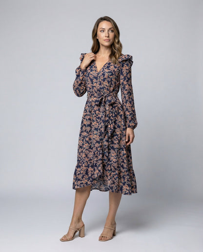 Damenkleid Bluse mit Blumenmuster und taillierbarem Gürtel Elegant