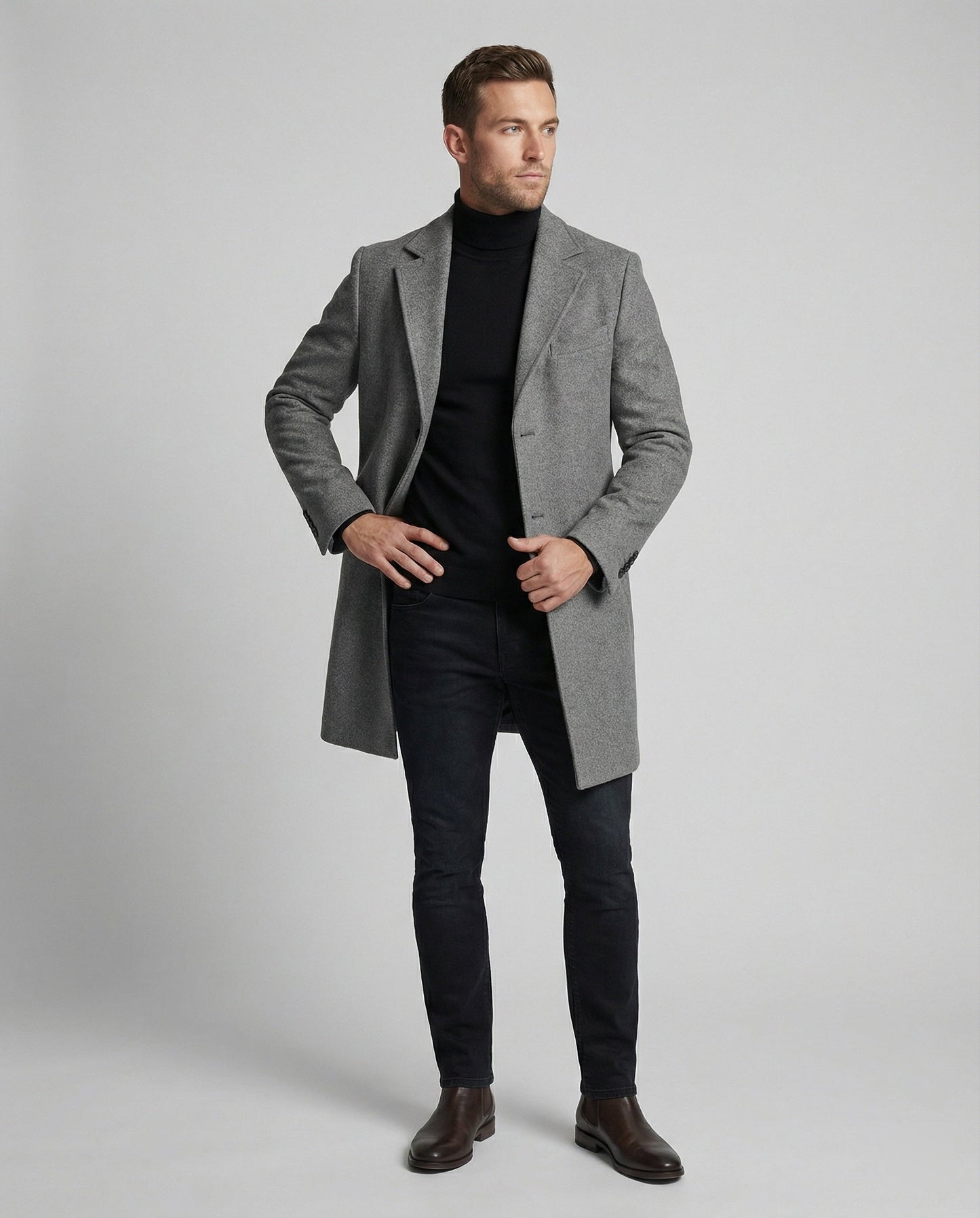 Herren Wintermantel Lang Revers Elegant
