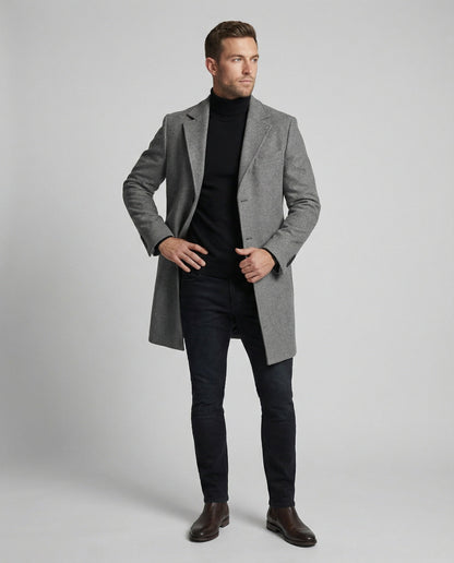 Herren Wintermantel Lang Revers Elegant
