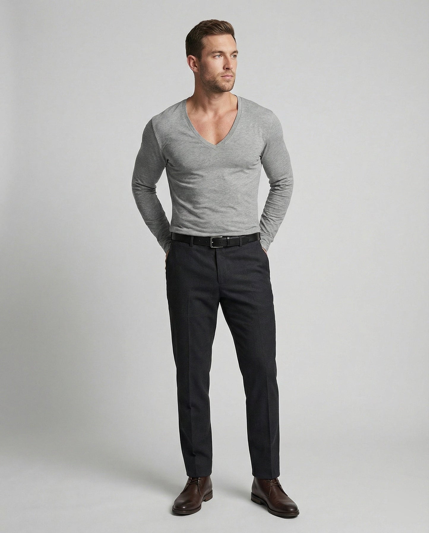 Herren Langarmshirt V-Ausschnitt Modern Trendy