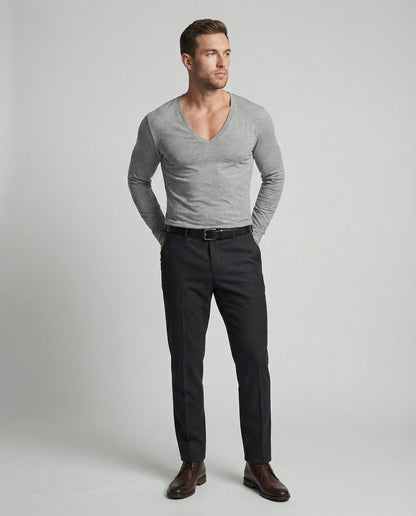 Herren Langarmshirt V-Ausschnitt Modern Trendy