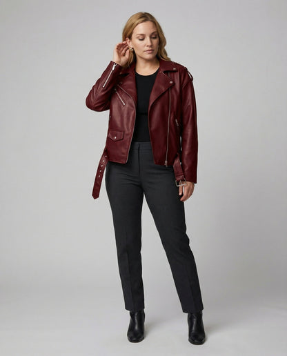 Leder Bikerjacke Damen Reißverschluss Schwarz