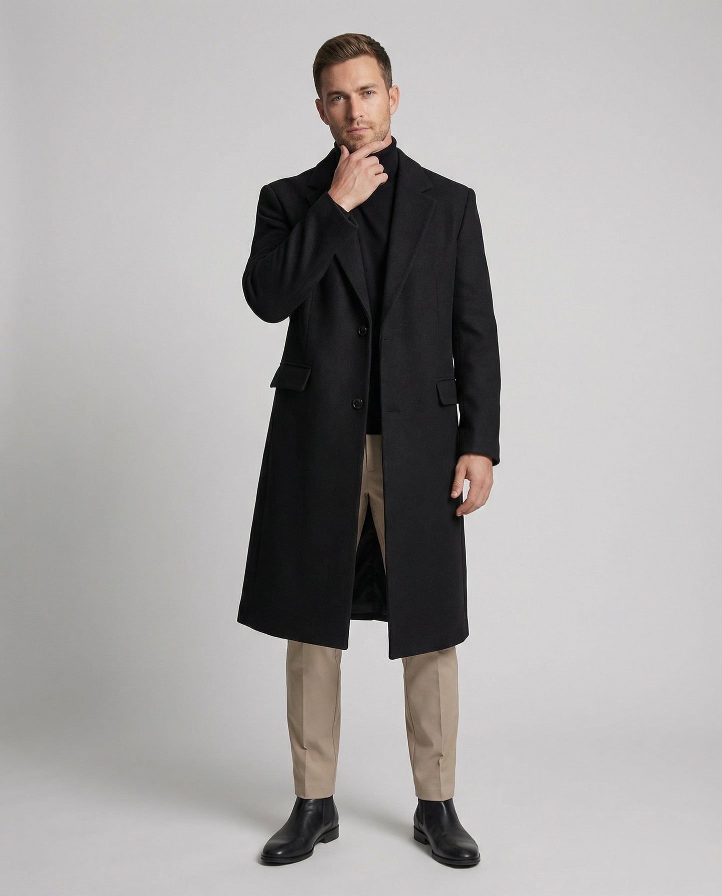 Eleganter Herren Langmantel Schwarz Modern