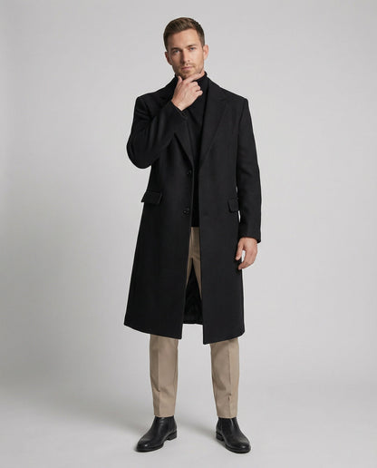 Eleganter Herren Langmantel Schwarz Modern