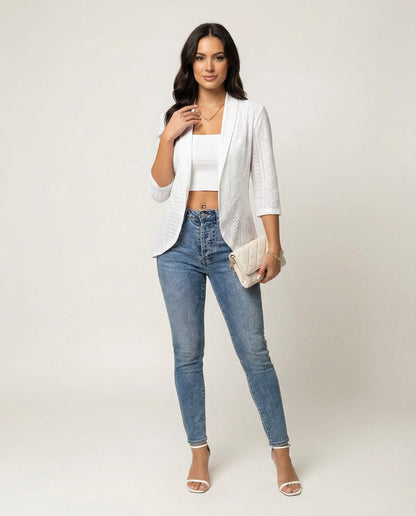 Damen Blazerjacke Elegant Tailliert Mit Lochmuster