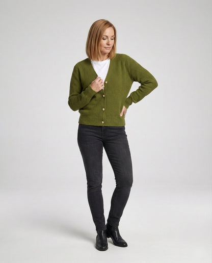Damen Cardigan V-Ausschnitt Knöpfe Modern
