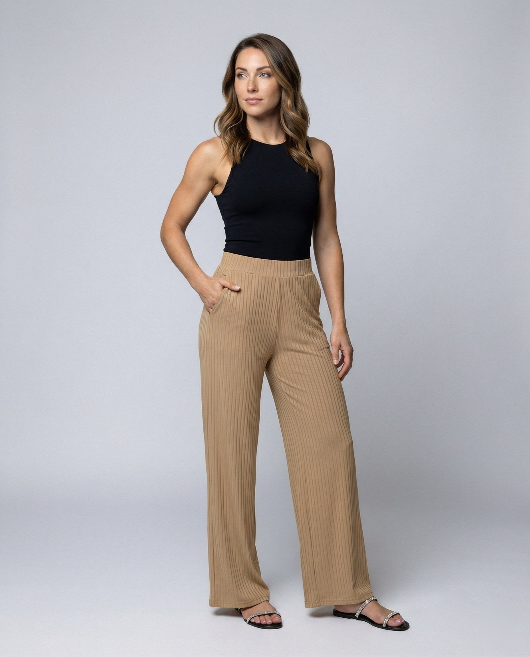 Damen Sommerhose Weit Geschnitten Elegant Mit Rippstruktur - BerlinGlamour