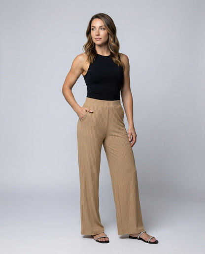 Damen Sommerhose Weit Geschnitten Elegant Mit Rippstruktur - BerlinGlamour