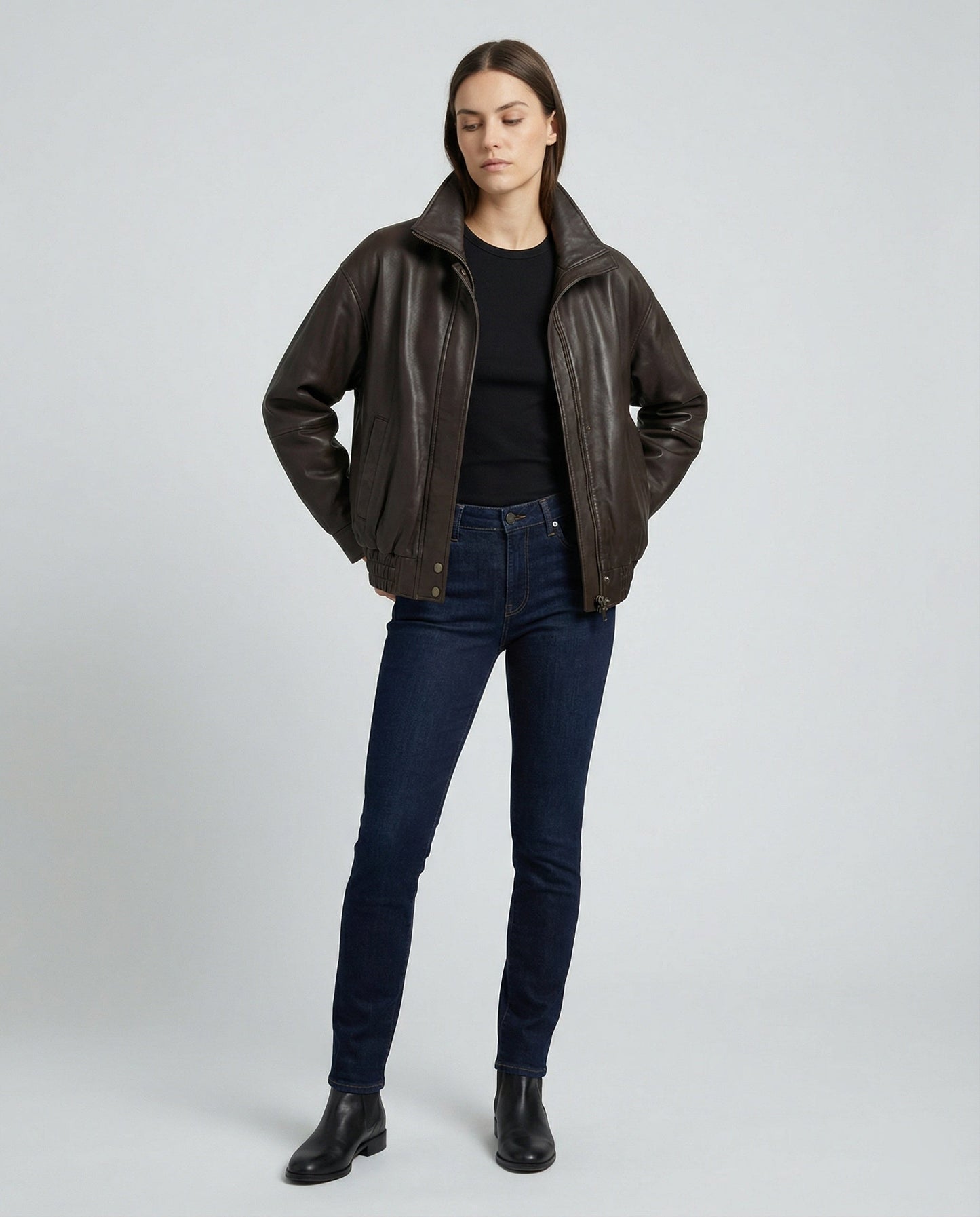 Damen Lederjacke Bikerstil Schwarz PU-Leder